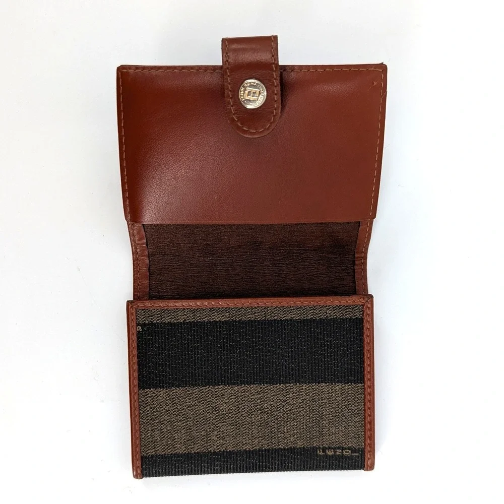 Fendi s.a.s. Vintage Pequin Stripe‎ Trifold Wallet Brown Leather Made in Italy